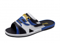 Men Sandals SKF-38 Black&Blue Nappa-White Pebble grain Microfiber Leather